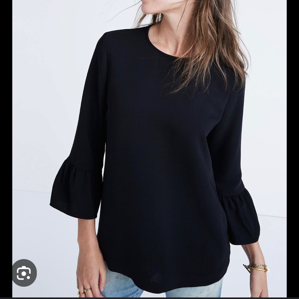 Madewell bell-sleeve black top, size small